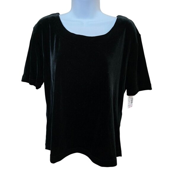 Dana Buchman Black Velvet Short-Sleeve Womens Top XL Polyester/Spandex - Picture 1 of 5